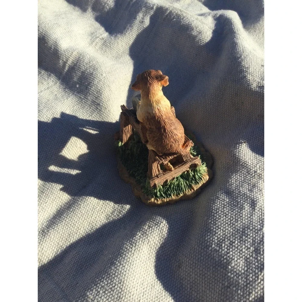 Vintage Lefton dog cat figurine 3 in water well brown‎ 01547 1994 farm bucket